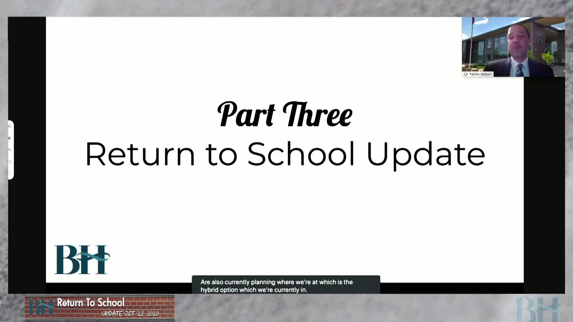 Thumbnail image for BHS Return to School Update - Oct. 22, 2020